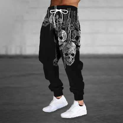 Men'S Loose Casual Pocket Drawstring Sweatpants Winter New Thick Warm Fashion Skull And Sickle Print Pants Men'S Tracksuit Pants