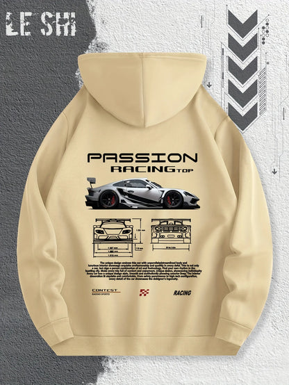 Men'S Passionate Racing Graphic Hoodie Featuring Race Cars and Sports Car Illustrations, Perfect for Everyday Wear