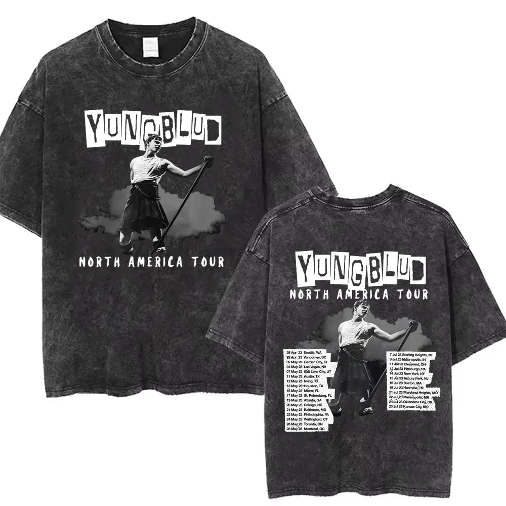 Washed Vintage Rocker Yungblud IDOLS Album Tour Double Sided Print T-shirts Men Women Fashion Hip Hop Rock Short Sleeve T Shirts