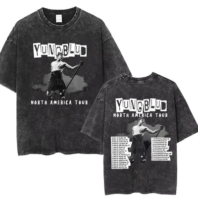 Washed Vintage Rocker Yungblud IDOLS Album Tour Double Sided Print T-shirts Men Women Fashion Hip Hop Rock Short Sleeve T Shirts