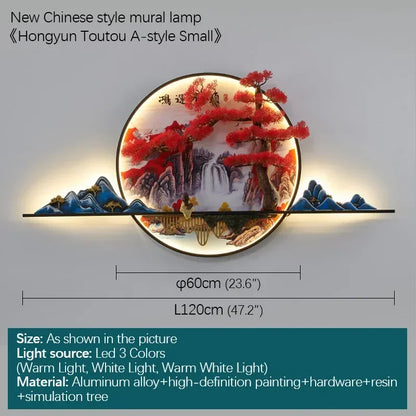 GISELLE Modern Picture Wall Light LED Chinese Creative Landscape Pine Mural Lamp For Home Living Room Study Bedroom Decor