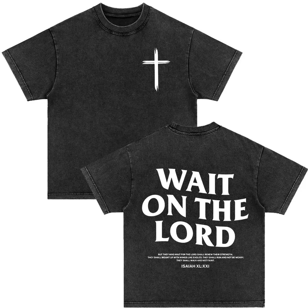 Christian Strength in Jesus Bible Verse Vintage Washed T-shirts Men Women Fashion Harajuku Oversized T Shirt 100% Cotton T-shirt