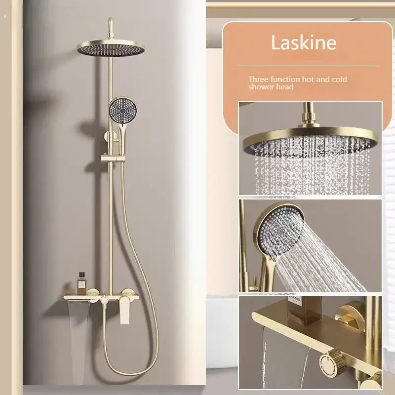 Golden Shower Set Bathroom Multi Function Spout Mixer With Shower Hand Hotel Apartment Bathtub Booster Shower Systems Set