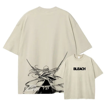 Anime Zaraki Kenpachi T Shirts Oversized Vintage Washed B-Bleach T-shirt Manga Kurosaki Ichigo T Shirt Renji Uryuu Tops Tees Man
