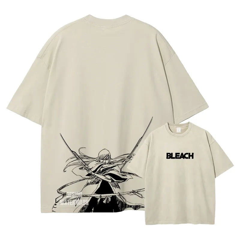 Anime Zaraki Kenpachi T Shirts Oversized Vintage Washed B-Bleach T-shirt Manga Kurosaki Ichigo T Shirt Renji Uryuu Tops Tees Man