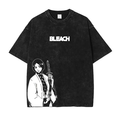 Anime Zaraki Kenpachi T Shirts Oversized Vintage Washed B-Bleach T-shirt Manga Kurosaki Ichigo T Shirt Renji Uryuu Tops Tees Man