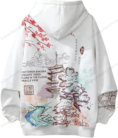 Japanese Style Dragon 3d Print Hoodie Men Women Fashion Full Sleeve Oversized Hoodies Sweatshirt Men Clothes Floral Tracksuit