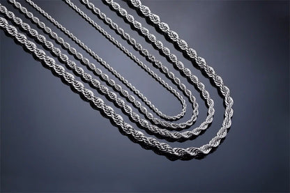 Ropes Long Necklace for Men Women,Stainless Steel Minimalist Twist Rope Chain Necklace,Punk Gold Silver Black Color 2 TO 5mm