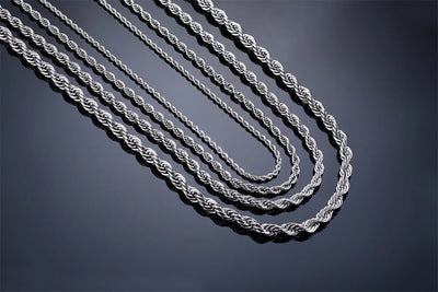 Ropes Long Necklace for Men Women,Stainless Steel Minimalist Twist Rope Chain Necklace,Punk Gold Silver Black Color 2 TO 5mm