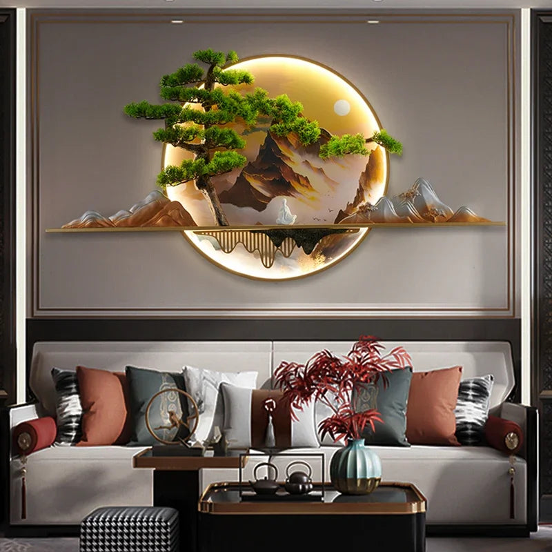 ANITA Modern LED Wall Picture Light Inside Creative Chinese Pine Landscape Mural Sconces Lamp for Home Living Bedroom Study