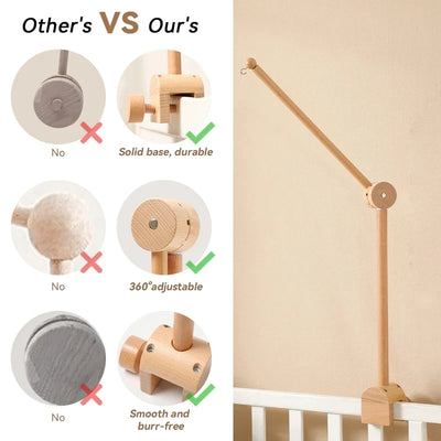 Crib Bell Rotary Music Box with Songs 0 12 Months Baby Bed Hanging Bell Toy Motor Accessory Pendant Toy Nursery Plays Wood Grain