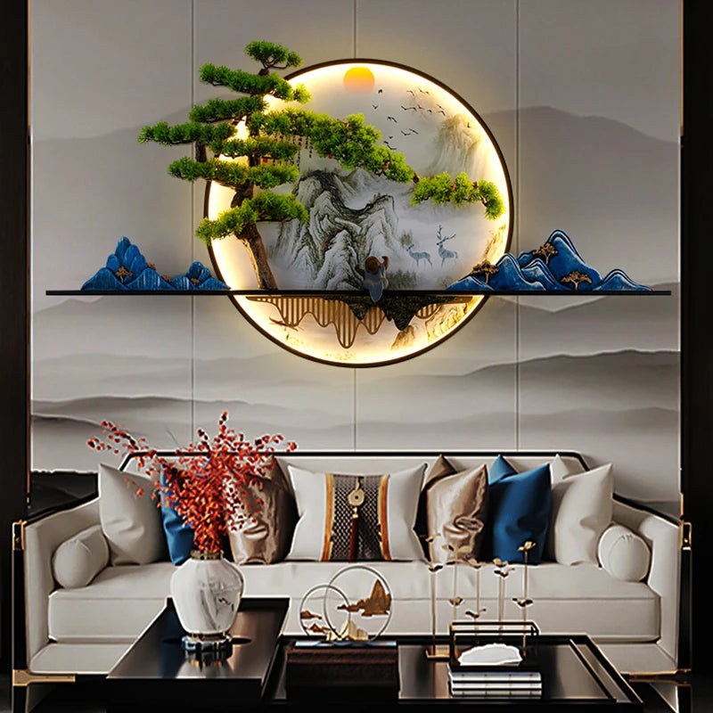 PLLY Modern Wall Picture Light Inside Creative Chinese Landscape Mural Sconces Lamp LED for Home Living Bedroom Study