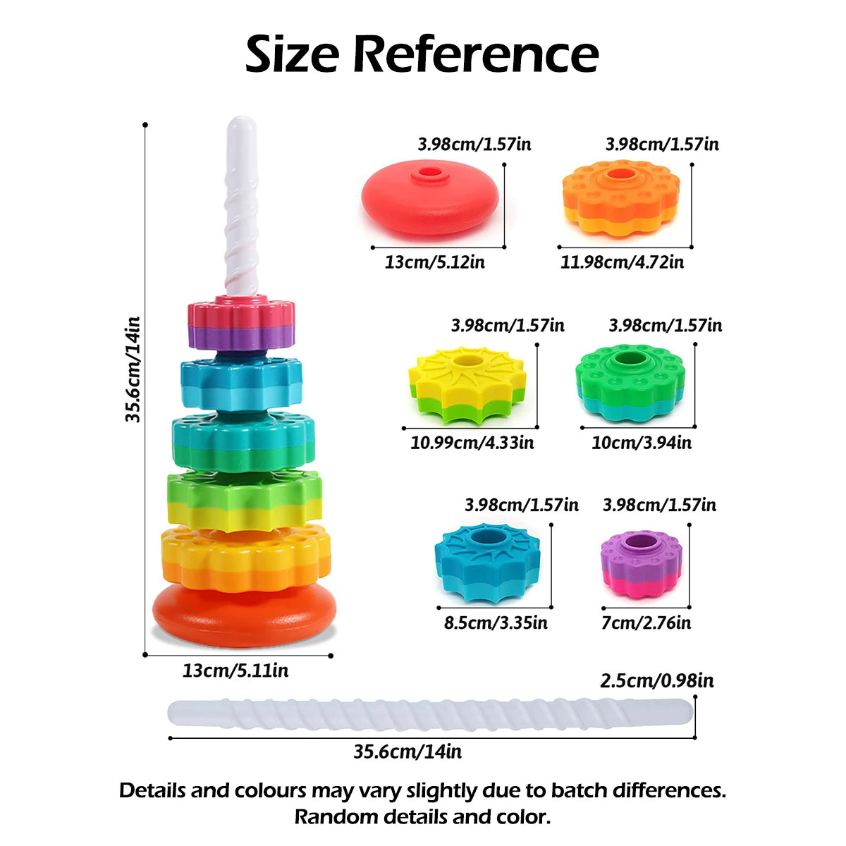 Montessori Rotating Rainbow Tower Baby stacking Puzzle Toys safety andEnvironmental Protection Colored children's Toys