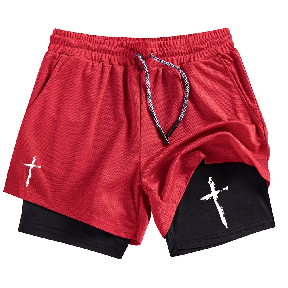 Men Performance Shorts Cross Print Summer Basketball Gym Shorts Summer Sports Fitness Workout Jogging Running Short Pants