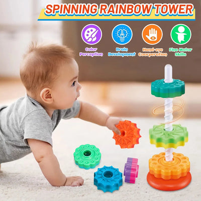 Montessori Rotating Rainbow Tower Baby stacking Puzzle Toys safety andEnvironmental Protection Colored children's Toys