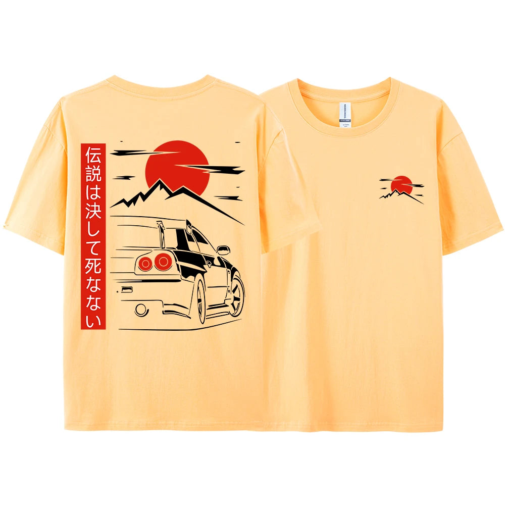 Japanese Style Car JDM Culture GTR Racing T Shirts Men Women Street Wear Original Design Oversized 100% Cotton Couple Tops Tees