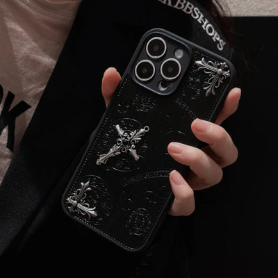 Luxurious Three-dimensional Cross Kroxin PU Leather Printed Grand Phone Case for iPhone 16 15 14 Plus 13Pro Max Protective Cover