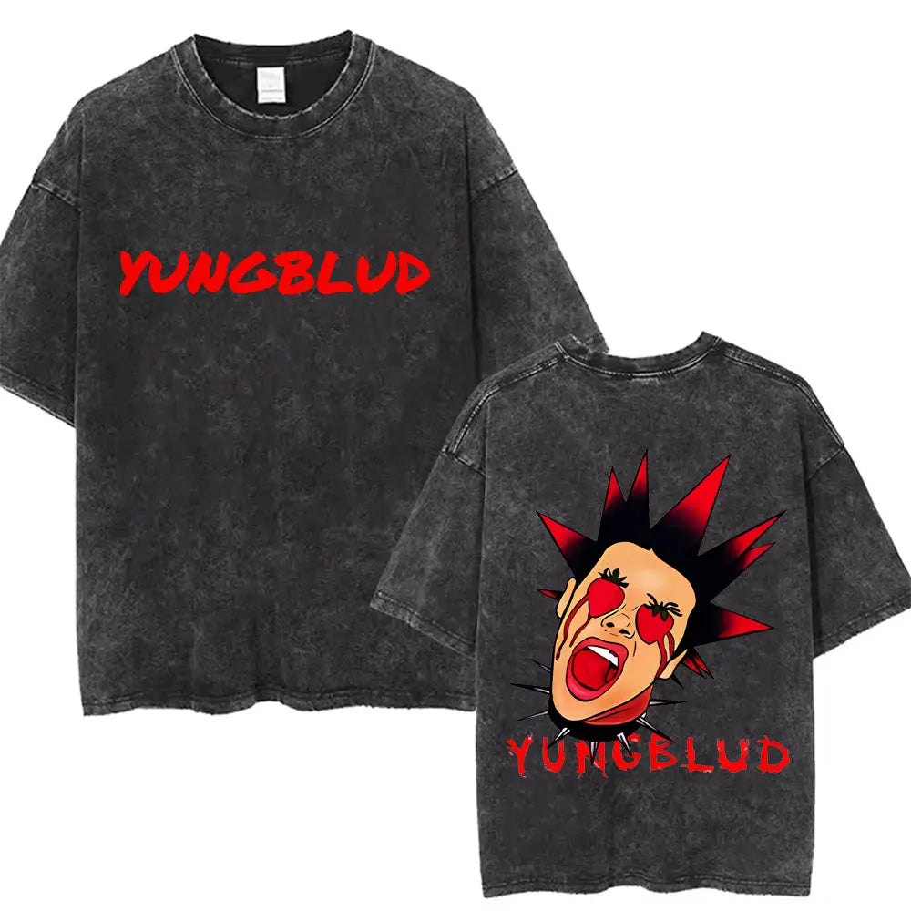 Washed Vintage Rocker Yungblud IDOLS Album Tour Double Sided Print T-shirts Men Women Fashion Hip Hop Rock Short Sleeve T Shirts