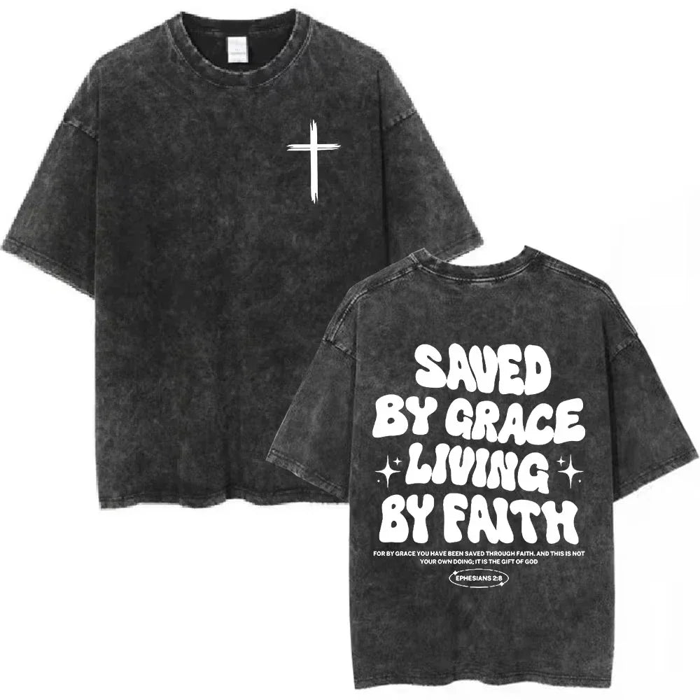 Salvation Jesus Paid It All Vintage Washed T Shirts Christian Bible Verse T-shirts Men Women Fashion Oversized Cotton Tshirts