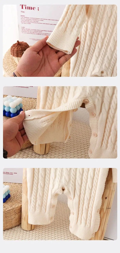 Toddler Baby Clothes Cable Romper 0-24M Newborn Boys Girls Warm Knitted Onesie Elastic Cuff Button Side Autumn Casual Jumpsuit