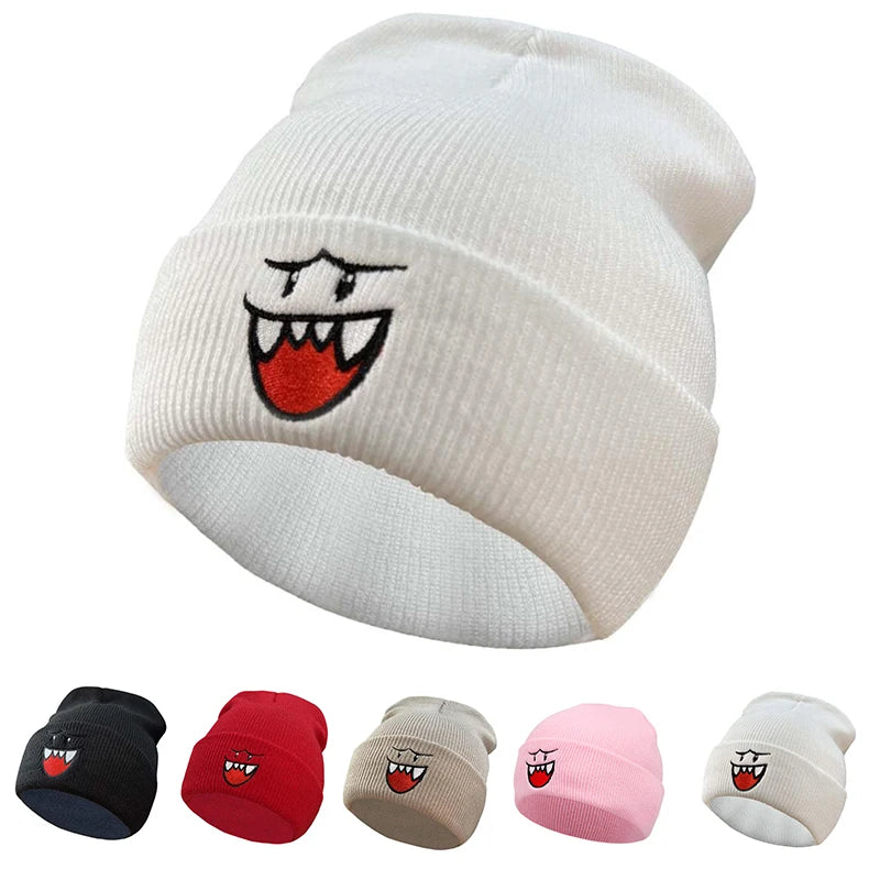 Happy Face embroidered knitted hat, autumn and winter couple outdoor sports event casual warm woolen hat, bean hat