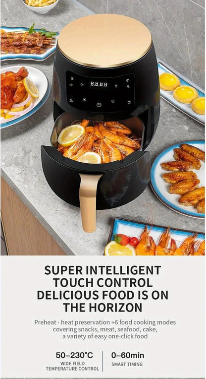 6L Large Capacity Digital Touch Air Fryer Multi Use Non Stick Energy Saving Easy Clean Oven For Household Kitchen Cooking