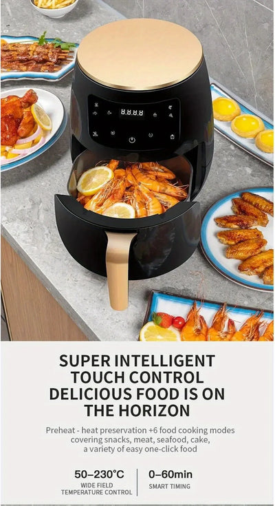 6L Large Capacity Digital Touch Air Fryer Multi Use Non Stick Energy Saving Easy Clean Oven For Household Kitchen Cooking