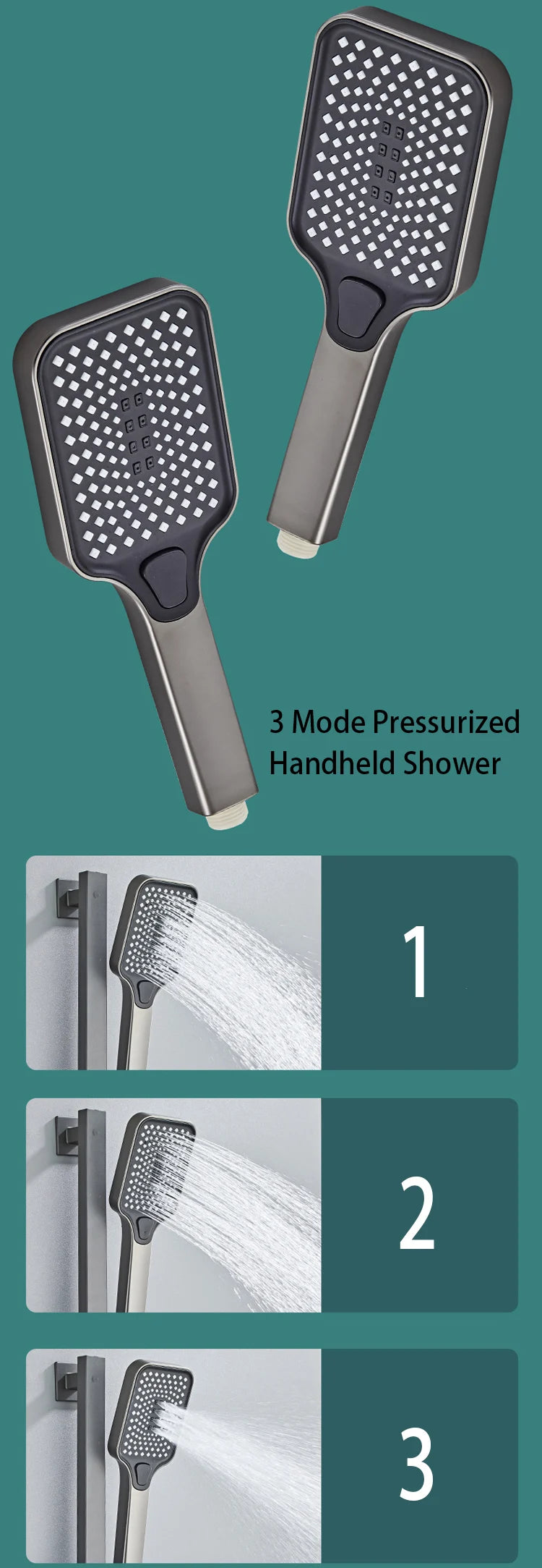 Modern Shower System Full Set Grey 2 Way Piano Keys Bathroom Shower Set Wall Mounted Brass Bathtub Digital Display Shower Faucet