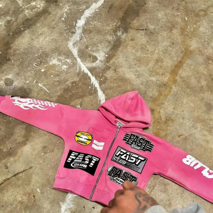 Y2K Zipper Cardigan Tops Aesthetic Fashion Graphic Print Design Oversized Hoodies For Women Autumn Sweatshirt Men ropa hombre