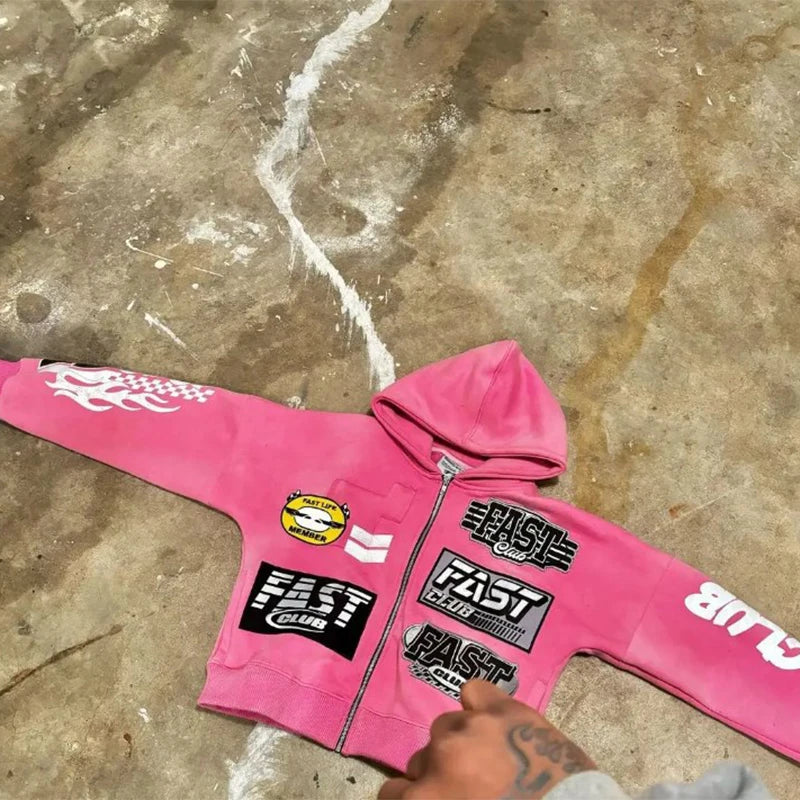 Y2K Zipper Cardigan Tops Aesthetic Fashion Graphic Print Design Oversized Hoodies For Women Autumn Sweatshirt Men ropa hombre