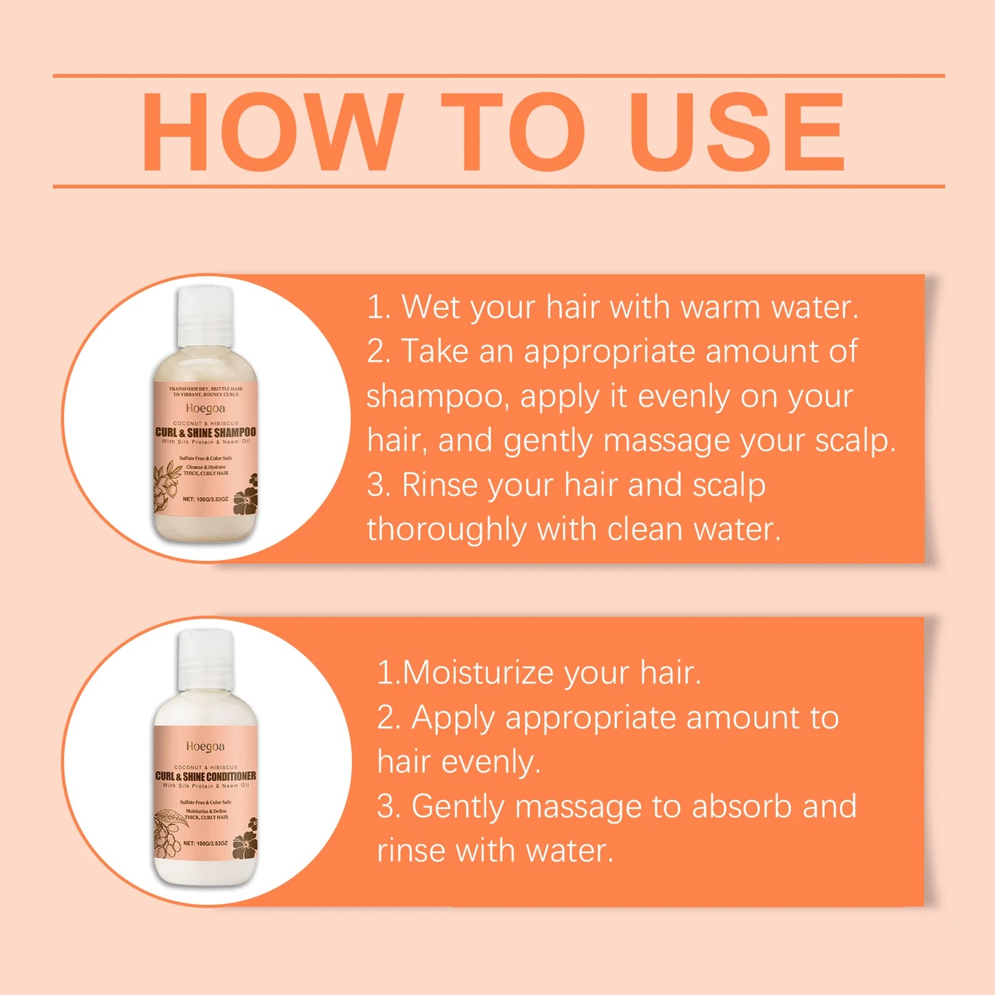 Hoegoa Coconut Hair Care Set Hydrating Curl Elasticity & Volumizing Shampoo/Conditioner,  Moisture-Rich Repair Treatment