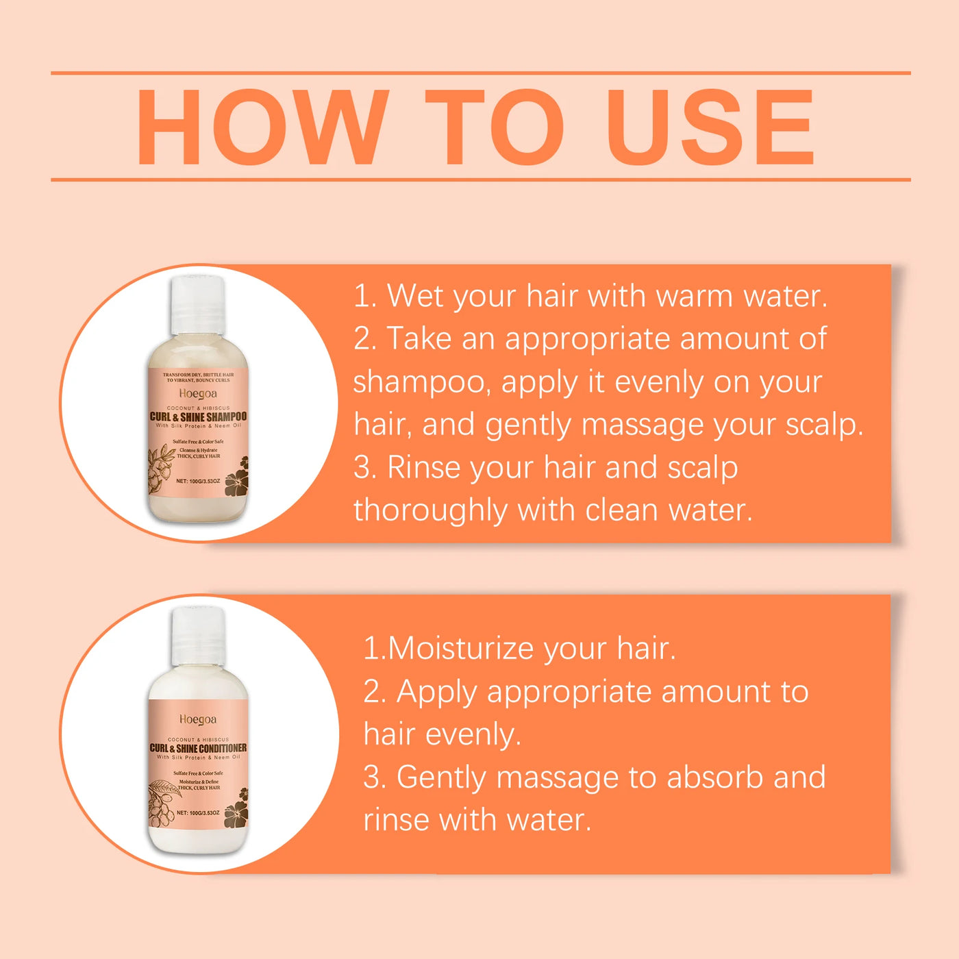 Hoegoa Coconut Hair Care Set Hydrating Curl Elasticity & Volumizing Shampoo/Conditioner,  Moisture-Rich Repair Treatment