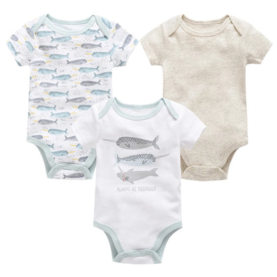 3 Pcs/set New Baby Boy Clothes Summer 100%Cotton Blue Grey Tie Print Three Piece Short Sleeve Bodysuit vetements bebe For 0-12M