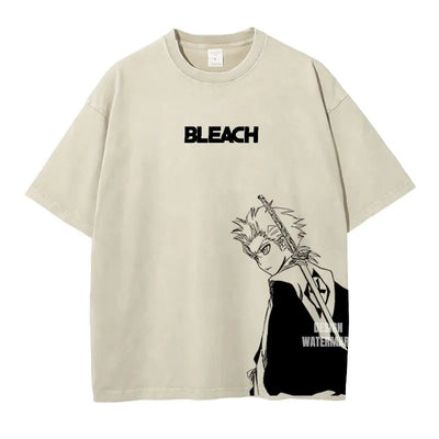 Anime Zaraki Kenpachi T Shirts Oversized Vintage Washed B-Bleach T-shirt Manga Kurosaki Ichigo T Shirt Renji Uryuu Tops Tees Man