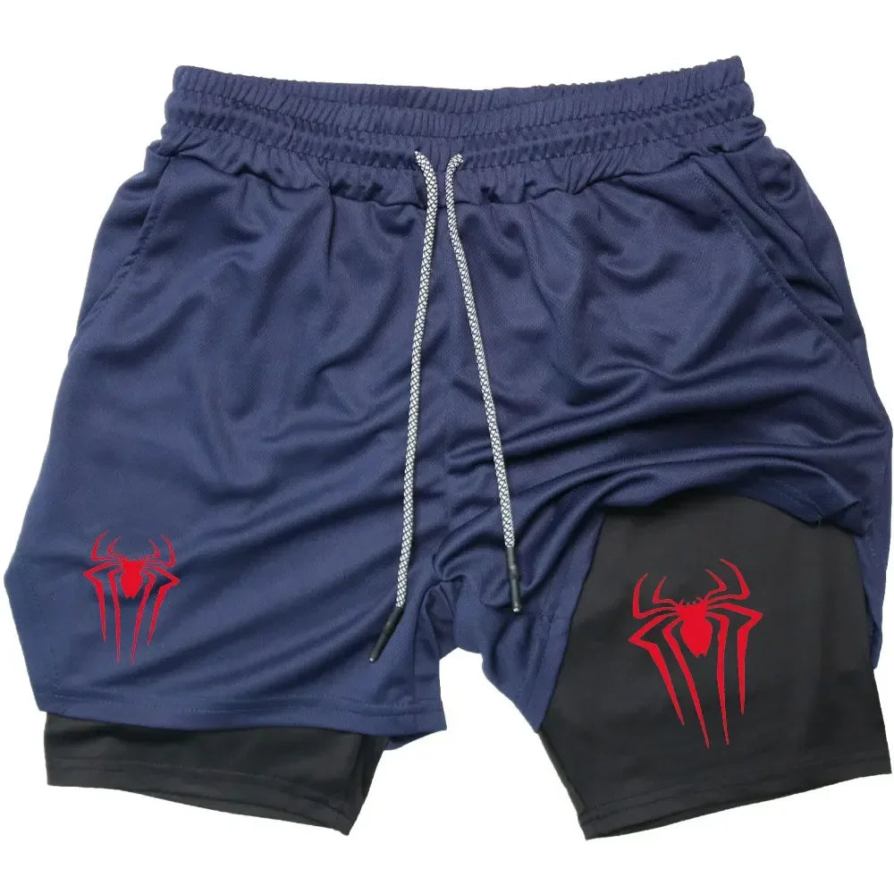 Men's  sports shorts,  spider print  compression shorts , informal, training, running, 2-in-1, Y2K order shipped directly