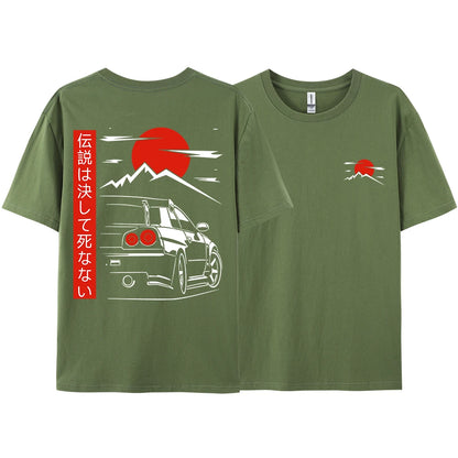 Japanese Style Car JDM Culture GTR Racing T Shirts Men Women Street Wear Original Design Oversized 100% Cotton Couple Tops Tees