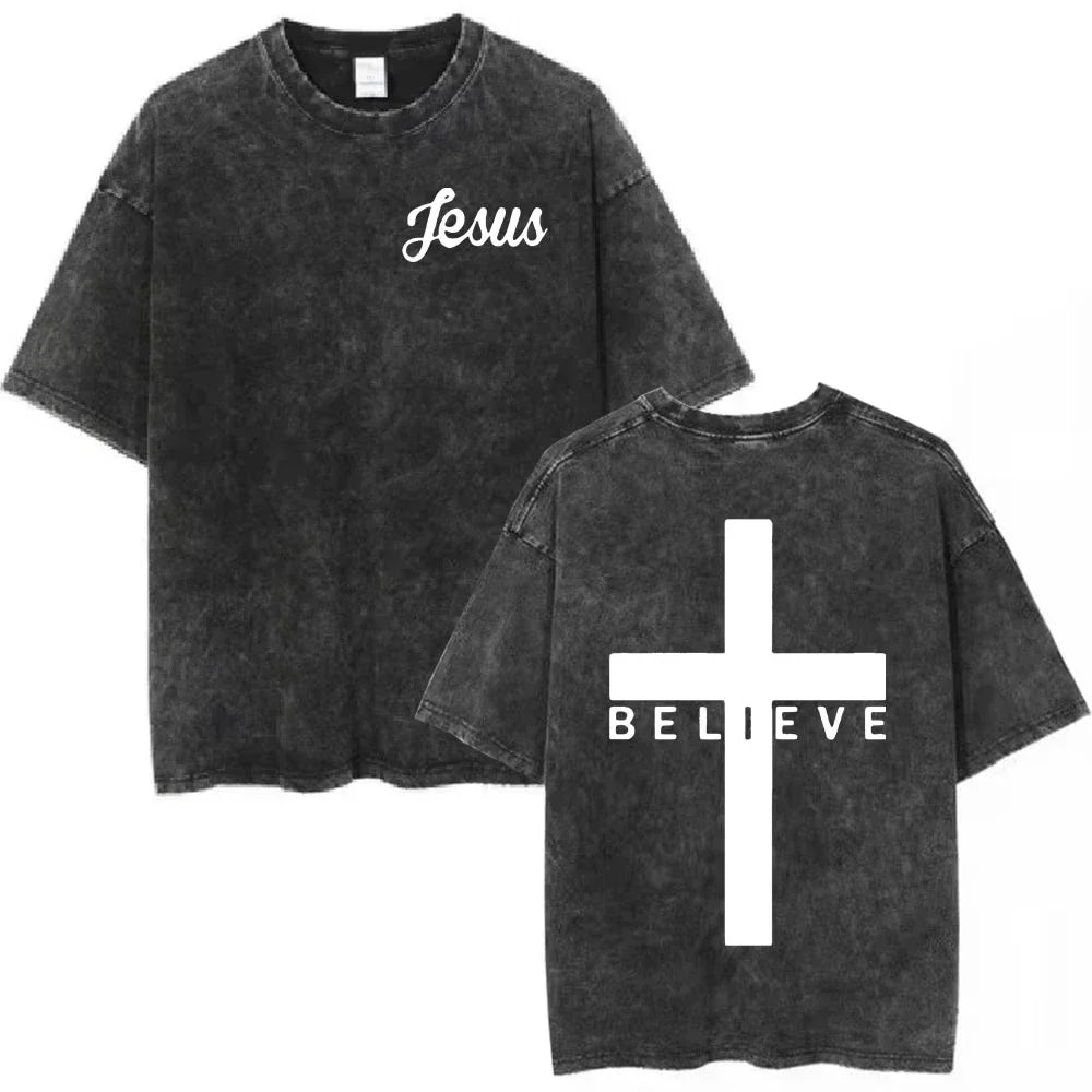 Salvation Jesus Paid It All Vintage Washed T Shirts Christian Bible Verse T-shirts Men Women Fashion Oversized Cotton Tshirts