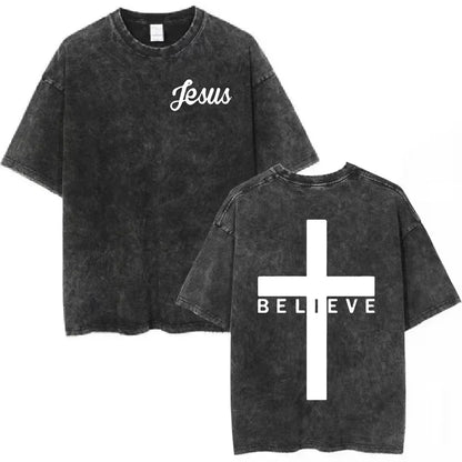 Salvation Jesus Paid It All Vintage Washed T Shirts Christian Bible Verse T-shirts Men Women Fashion Oversized Cotton Tshirts