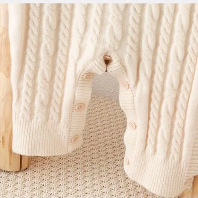 Toddler Baby Clothes Cable Romper 0-24M Newborn Boys Girls Warm Knitted Onesie Elastic Cuff Button Side Autumn Casual Jumpsuit