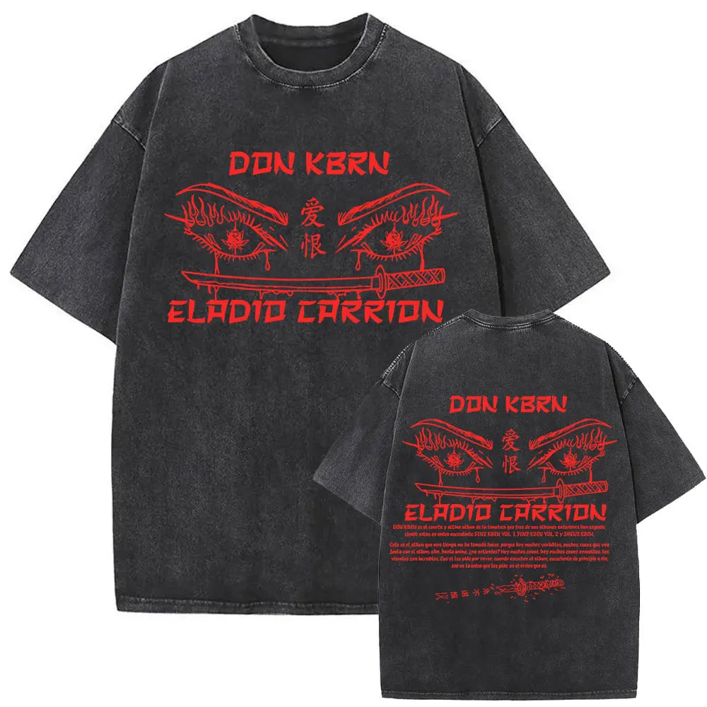 Limited Rapper Eladio Carrion Album Cover Washed Vintage T-shirt Summer Men Women Hip Hop Oversized Street Crewneck T Shirt Tops