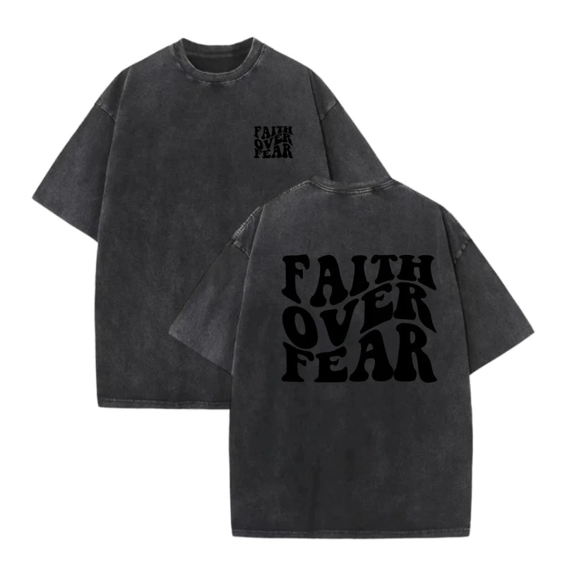 Unisex Oversized Cotton T-Shirt Faith Over Fear Graphic Printed Short Sleeve Casual Loose Fit Streetwear Fashion Summer Tops