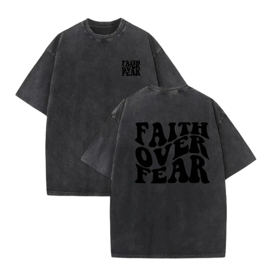 Unisex Oversized Cotton T-Shirt Faith Over Fear Graphic Printed Short Sleeve Casual Loose Fit Streetwear Fashion Summer Tops