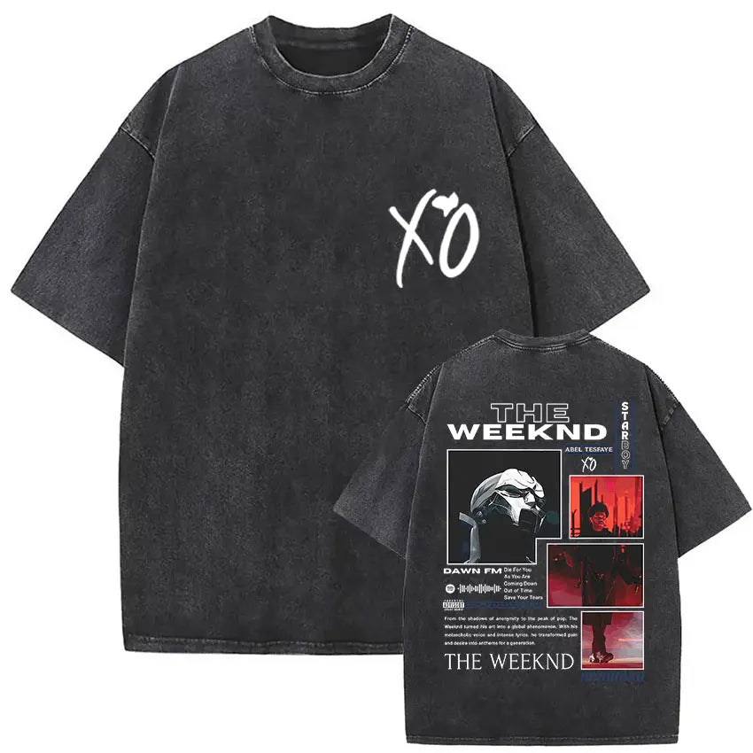 The Weeknd XO Tour 2025 Vintage Washed T Shirt Men's Women Pop Music Short Sleeve T-Shirts Rap Hip Hop Gothic Clothing T-shirts