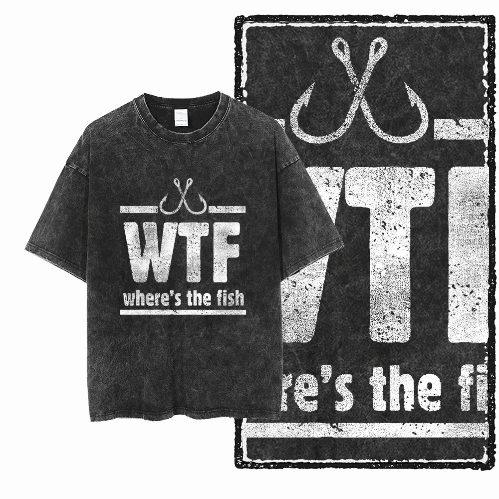 YB FISHING THEME Printed Cotton Acid Washed Exclusive Graphic Unisex T Shirt Cool Streetwear Men Tshirts Big Size Tee for men