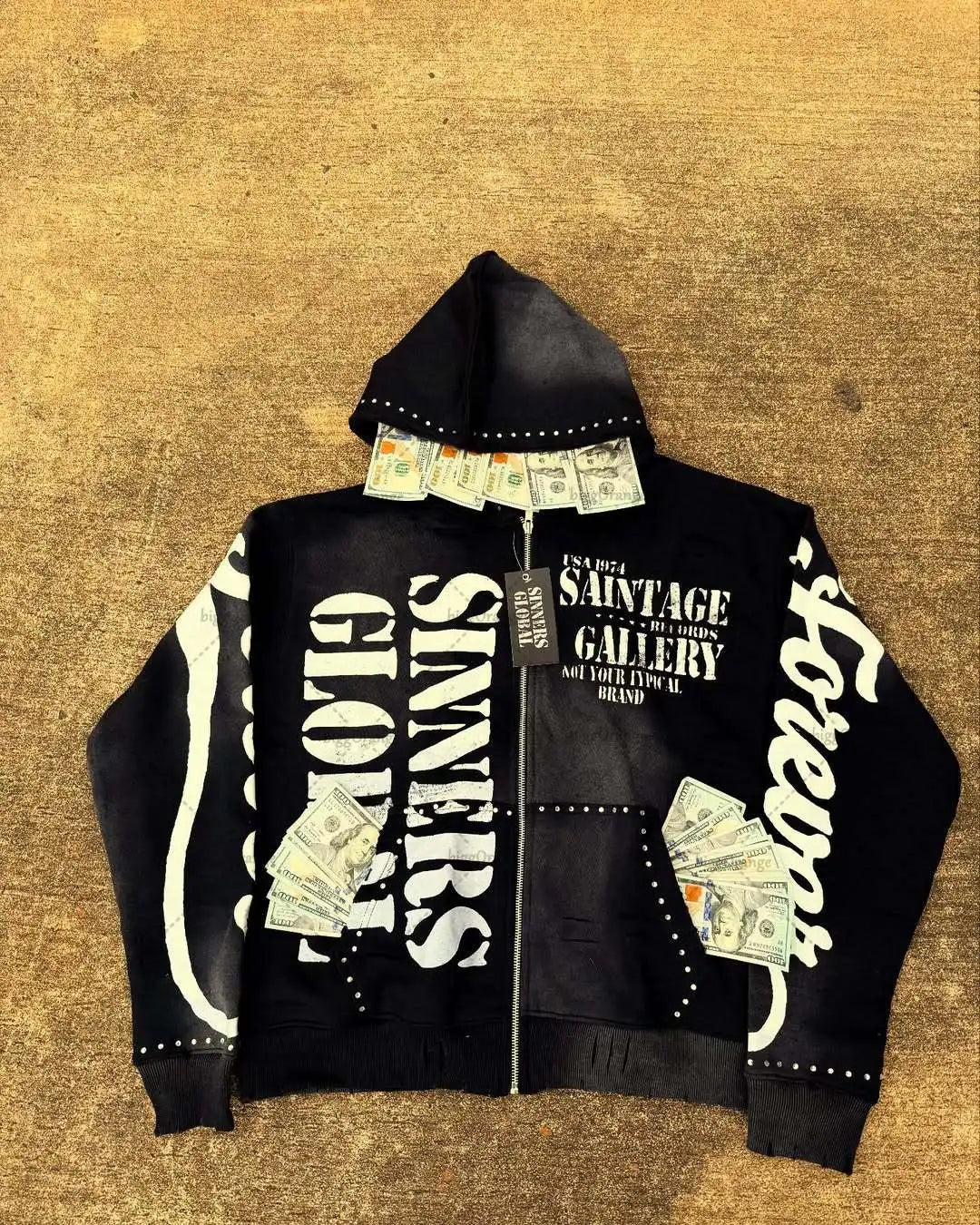 Casual Fashion Harajuku Letter Print Oversized Zipper Hoodie Men Y2K 2025 New American Hip-hop Rock Retro Loose Sweatshirt Women