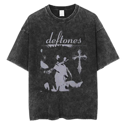 Hip Hop Deftones Men Women Plus Size Summer Washed T Shirt  Vintage Print Cotton Tshirt Fashion Design Tee Streetwear Unisex Top