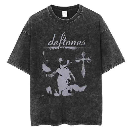 Hip Hop Deftones Men Women Plus Size Summer Washed T Shirt  Vintage Print Cotton Tshirt Fashion Design Tee Streetwear Unisex Top