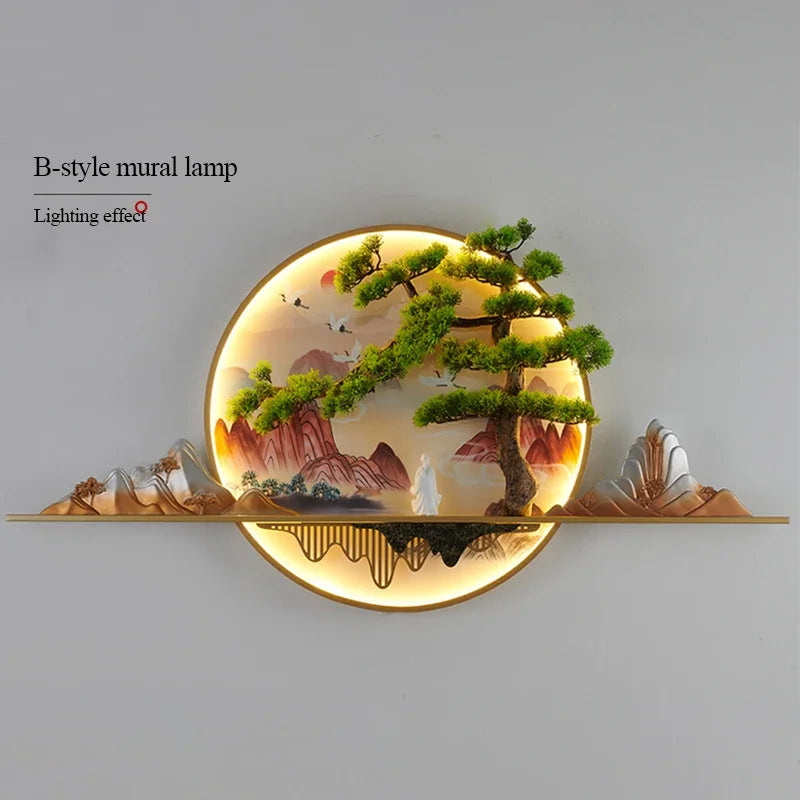 ANITA Modern LED Wall Picture Light Inside Creative Chinese Pine Landscape Mural Sconces Lamp for Home Living Bedroom Study