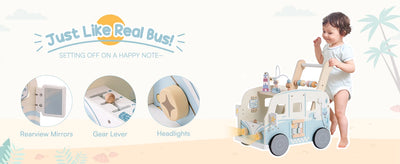 Robotime Robud Wooden Baby Walker Baby Push Along Activity Walkers with Wheels Multifunctional Baby Walker Gift for Boy Grils