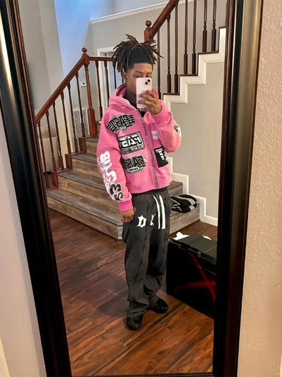 Y2K Zipper Cardigan Tops Aesthetic Fashion Graphic Print Design Oversized Hoodies For Women Autumn Sweatshirt Men ropa hombre